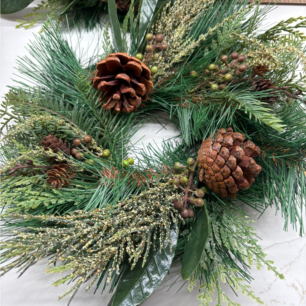 Festive Green Pinecone Holiday Wreath